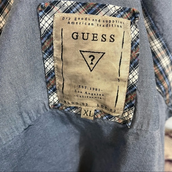 Guess Logan Blue Button Front Contrast Cuffs Shirt - Picture 8 of 13